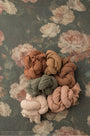 Princess Geller | Dark Side of the Bloom / Oil Green, Antiqued, Frosted Petal, Antique Coral, Pamplemousse, Tan Sack