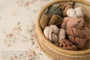 Princess Geller | Dried Bunches / Oil Green, Antiqued, Frosted Petal, Antique Coral, Pamplemousse, Tan Sack, Pristine, Tobacco Brown + Full Moon Vessel