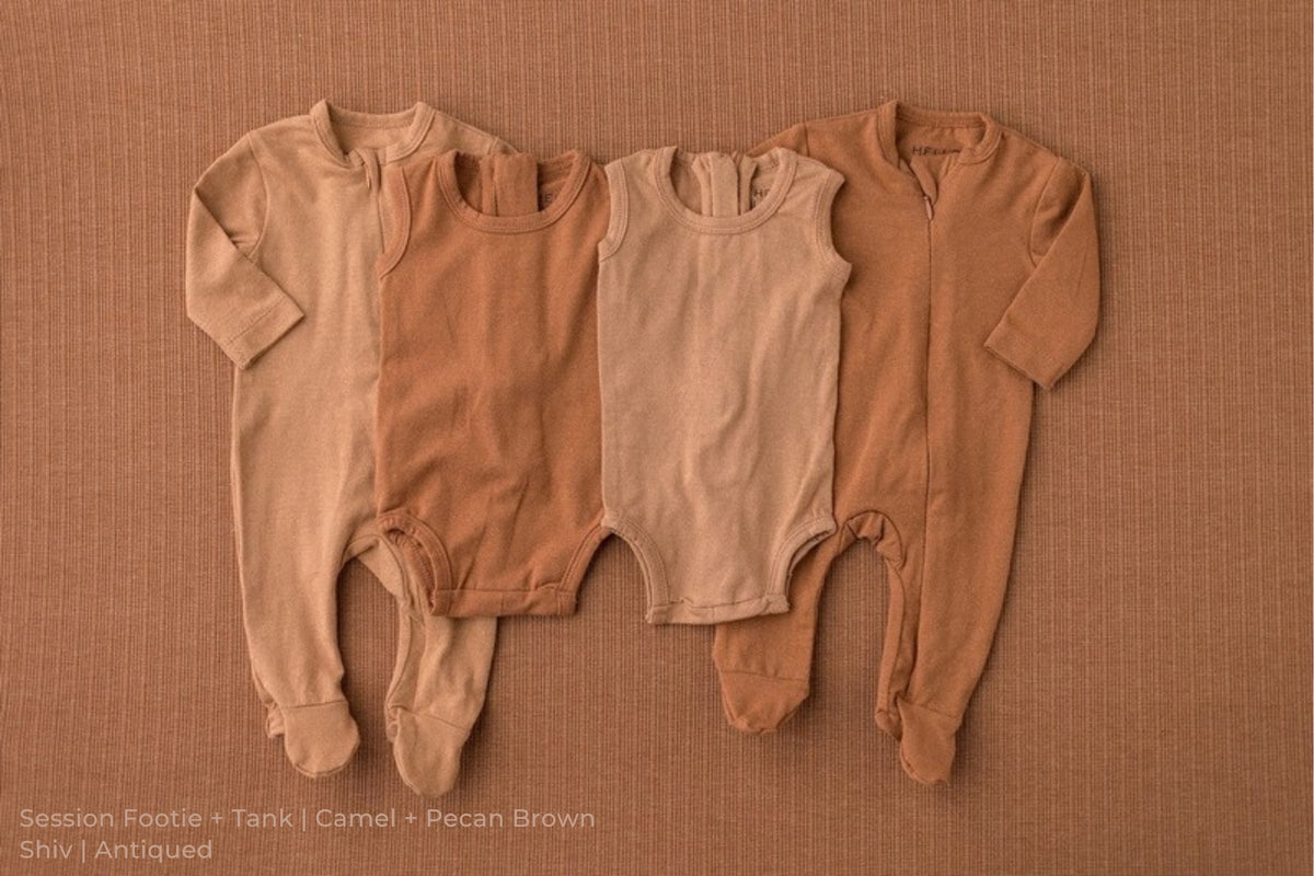 Session Footie + Tank | Camel + Pecan Brown / Shiv | Antiqued