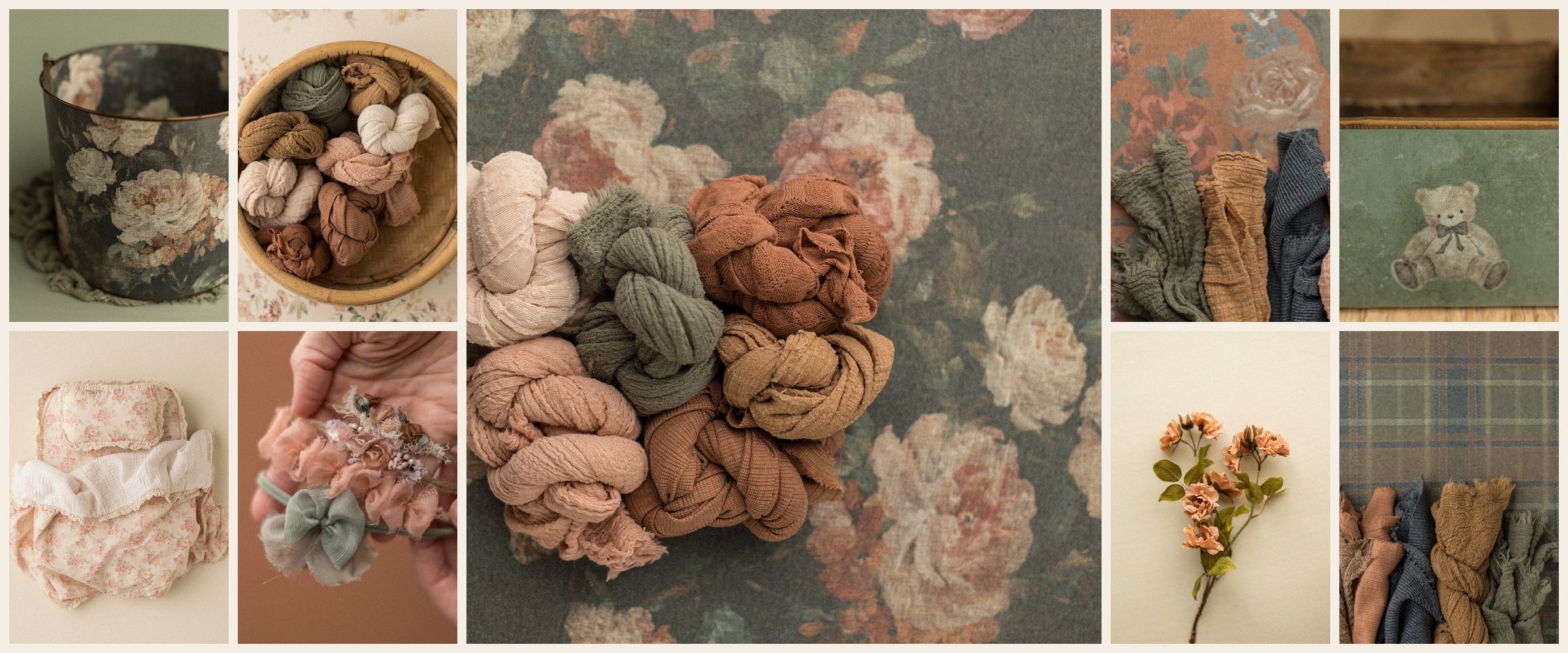 The Afterglow Collection newborn photography props collage