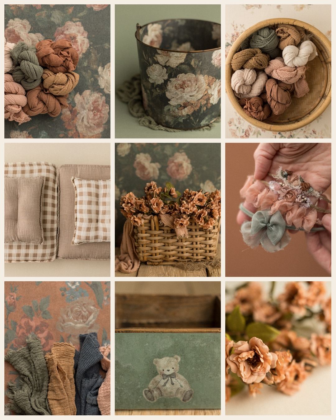 The Afterglow Collection newborn photography props collage