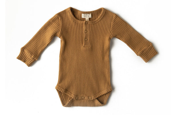 Ribbed Long-Sleeve Onesie | Camel